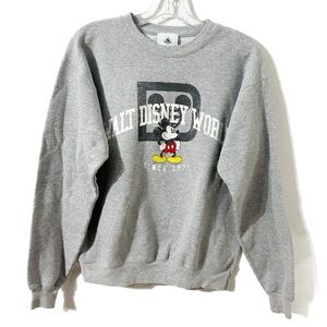 Disney Parks Hanes Long Sleeve Gray Graphic Crewneck Sweatshirt Mickey Design
